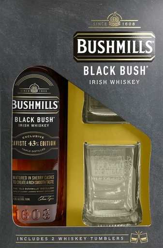 [WB-1873.6] Bushmills Black Special Edition "43%" 70cl 43° + 2 glasses (R) GBX x6