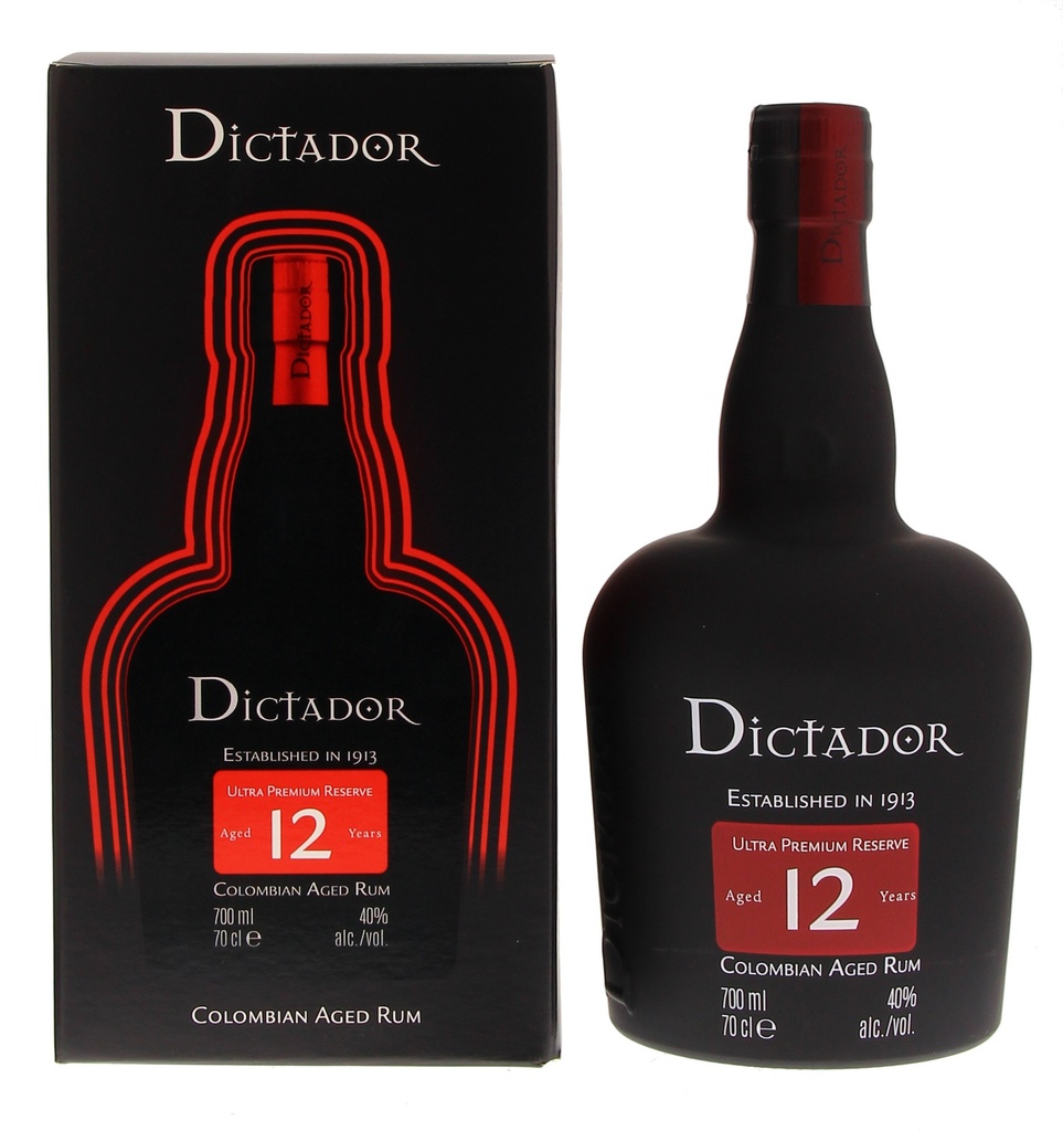 Dictador 12 YO + glasses 70cl 40° (R) GBX x6