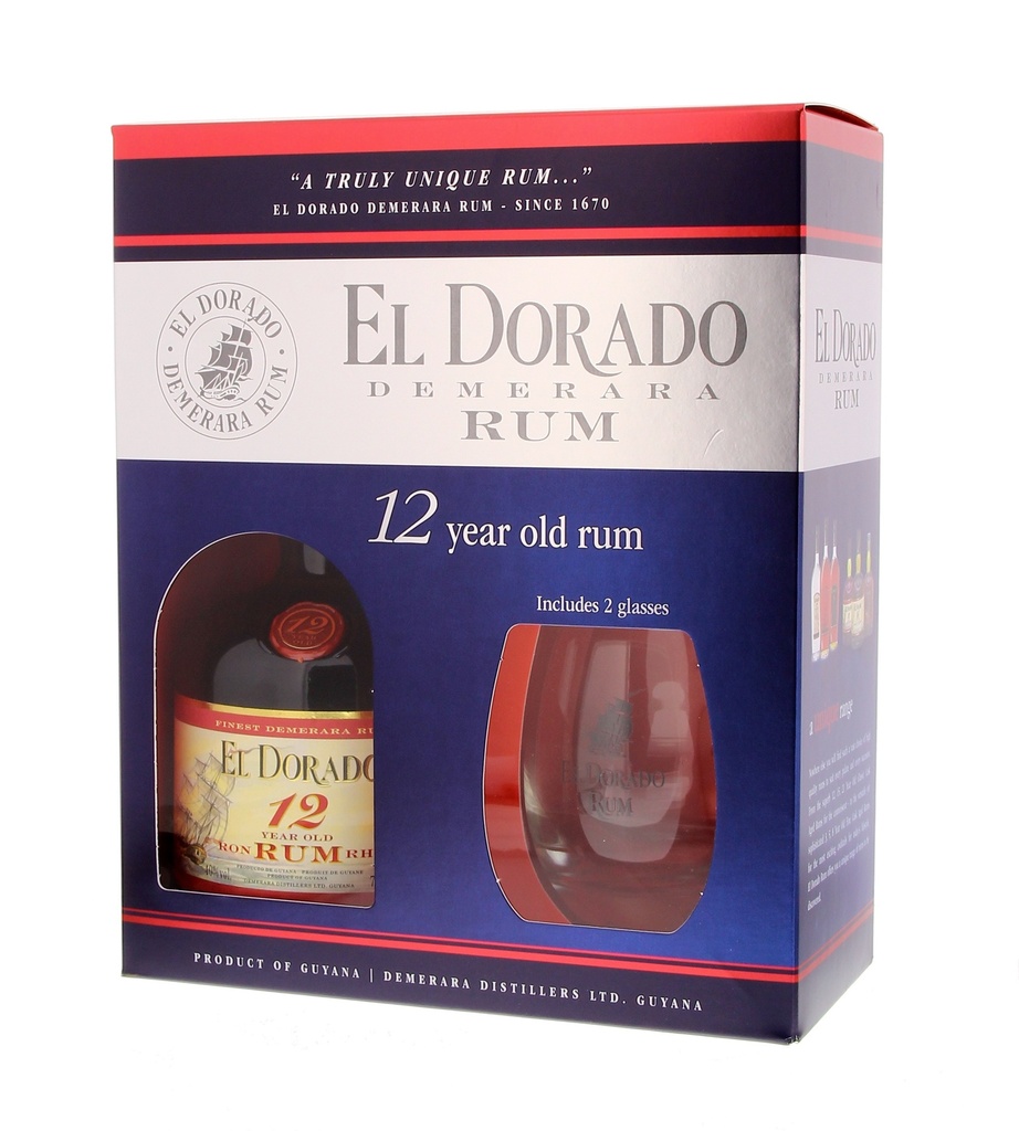 El Dorado 12 YO + glasses 70cl 40° (R) GBX x6