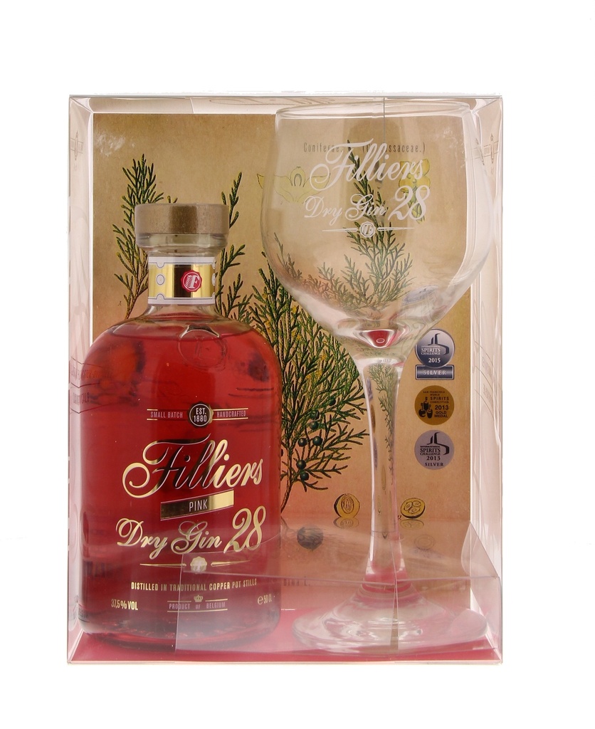 Filliers Dry Gin 28 Pink 50cl 37,5° + Glas (R) GBX x6