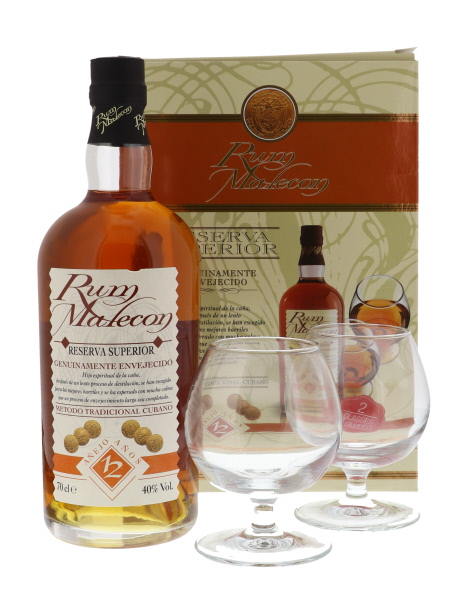 Malecon Reserva Superior 12 YO 70cl 40° + glasses (R) GBX x6