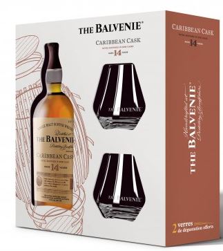 Balvenie 14 YO Carribean Cask + 2 glasses 70cl 43° (R) GBX x6