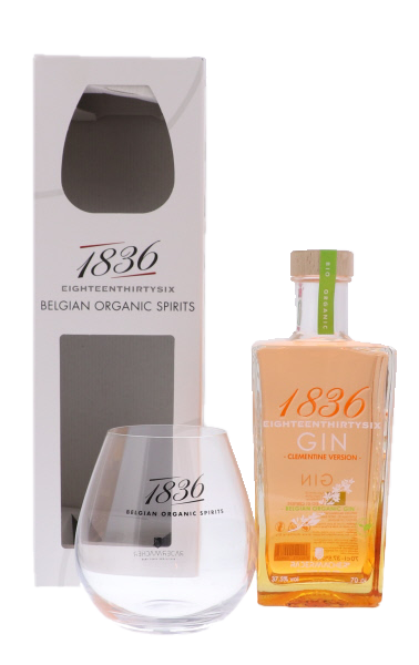1836 Belgian Organic Clementine Gin 70cl 37,5° + Glass (NR) GBX x6