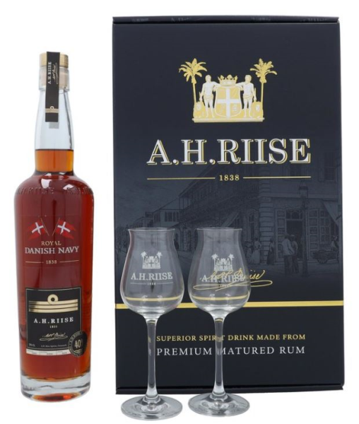 A.H. Riise Navy + 2 glasses 70cl 40° (NR) GBX x6