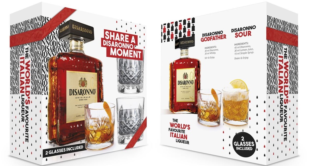 Disaronno Amaretto 70cl 28° + glasses (R) GBX x6