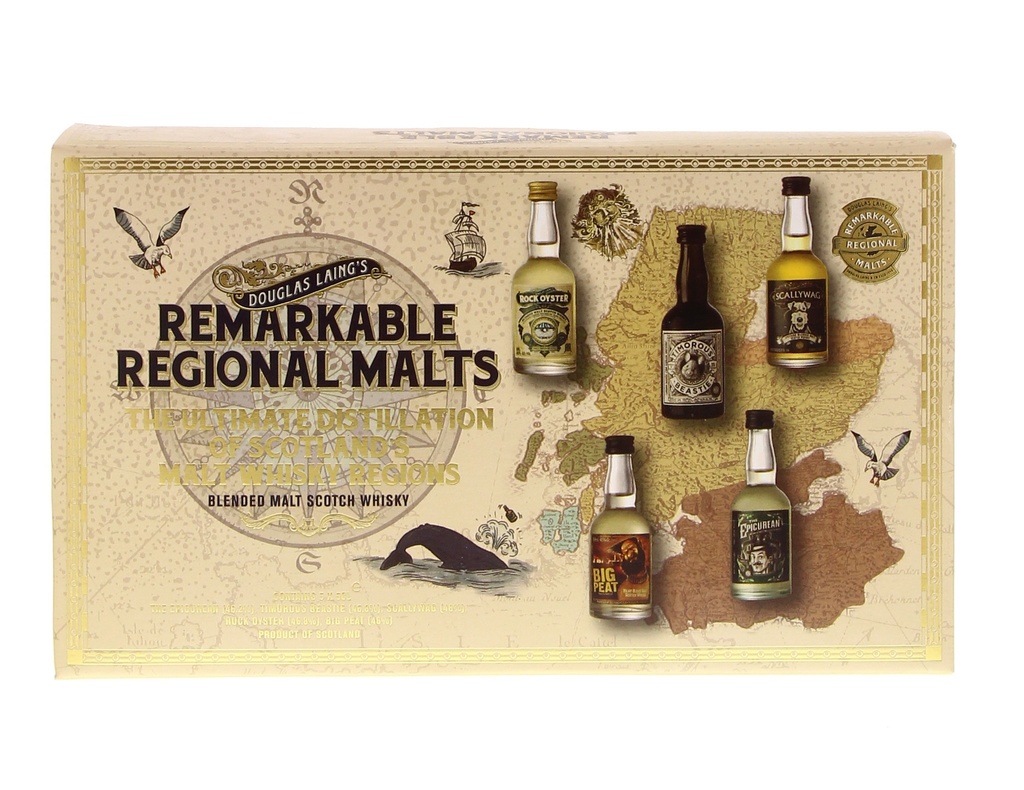 Remarkable Regional Malts 46,4° 5 x 5cl (Scallywag, Rock Oyster, Big Peat, Timorous Beastie & Epicurean) (R) GBX x12