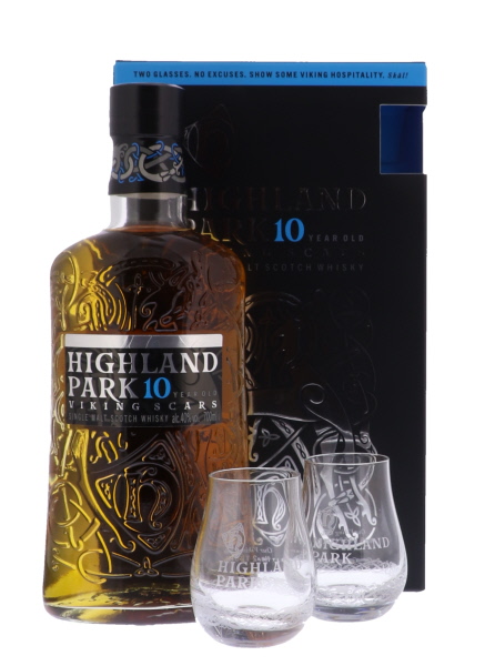 Highland Park 10 YO Viking Scars + 2 Glasses 70cl 40° (NR) GBX x6