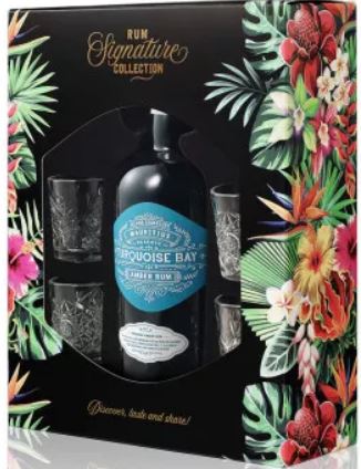 Turquoise Bay Mauritius Amber Rum + 4 shooter glasses 70cl 40° (R) GBX x6