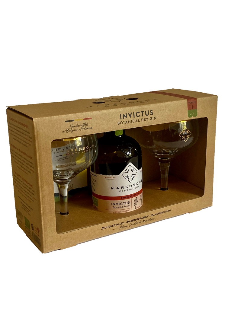 Abbaye de Maredsous Invictus - Organic Gin + 2 Glasses 50cl 40° (NR) GBX x3