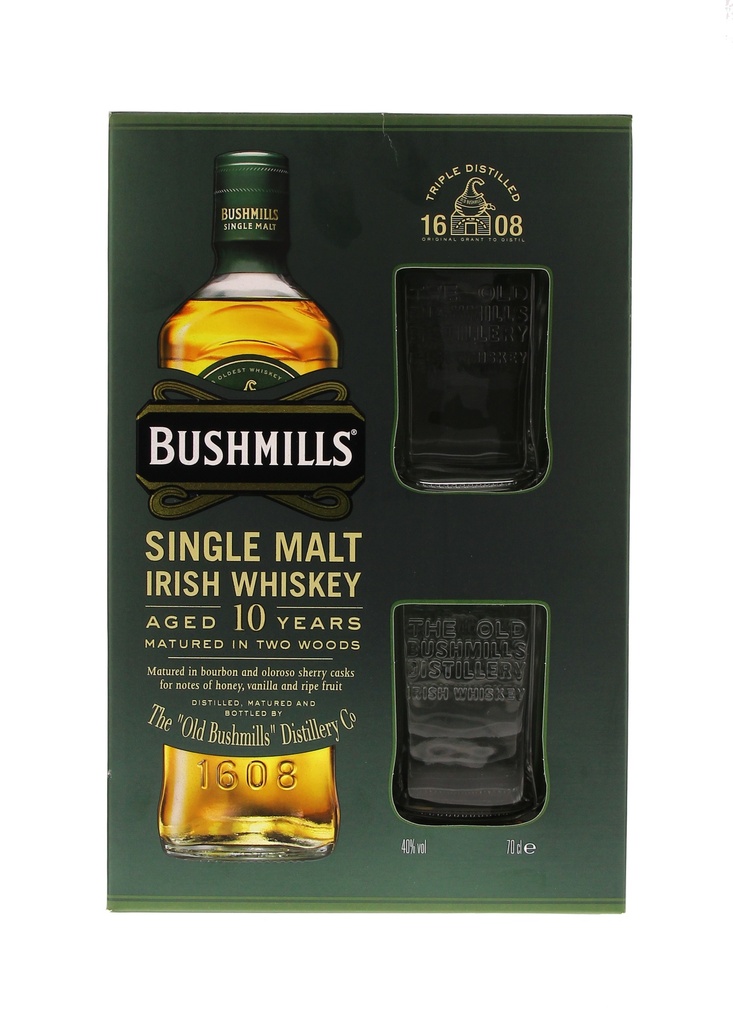 Bushmills 10 YO 70cl 40° + 2 glasses (New Bottle) (R) GBX x6