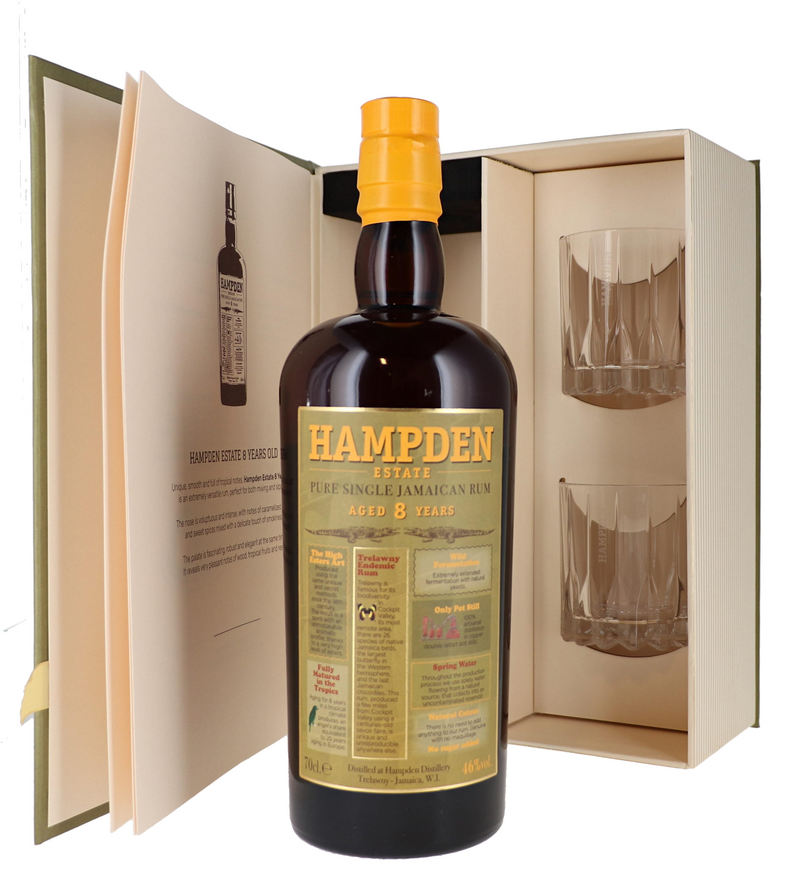 Hampden 8 YO + 2 Glasses 70cl 46° (NR) GBX x6