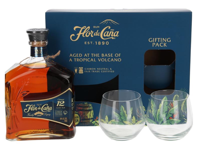Flor de Cana Centenario 12 Years + glasses 70cl 40° (R) GBX x6