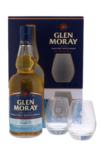 [WB-431.6] Glen Moray Classic Peated Single Malt + 2 Glasses 70cl 40° (R) GBX x6