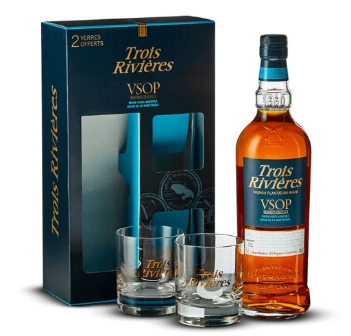 [R-1405.3] Trois Rivières VSOP + 2 glasses 70cl 40° (R) GBX x3