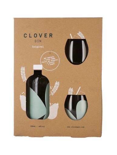 [G-1088.6] Clover Gin Giftbox (Clover 50cl + Jigger 2 Glasses) 50cl 40° (NR) GBX x6